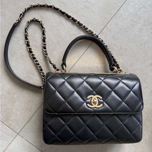CHANEL Handbags - Chanel Black Quilted Shoulder Bag with Gold Accents